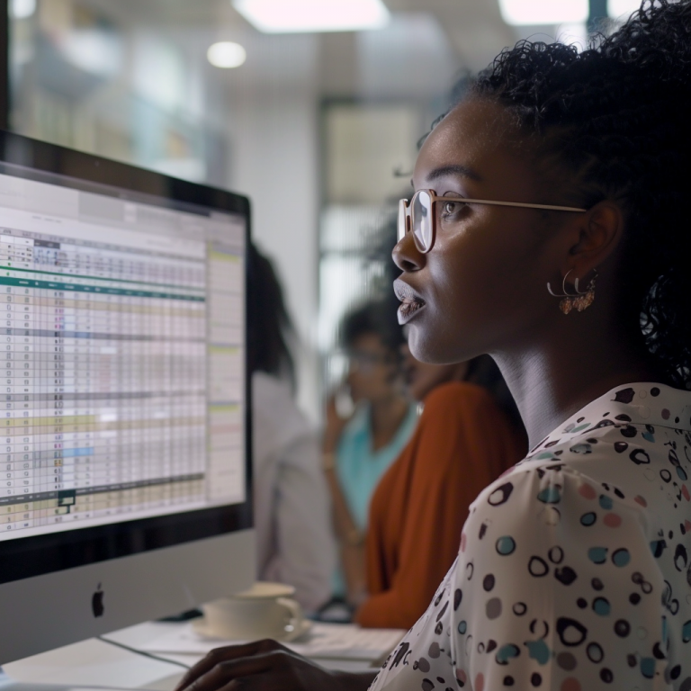 Analyst reviewing market data on a computer