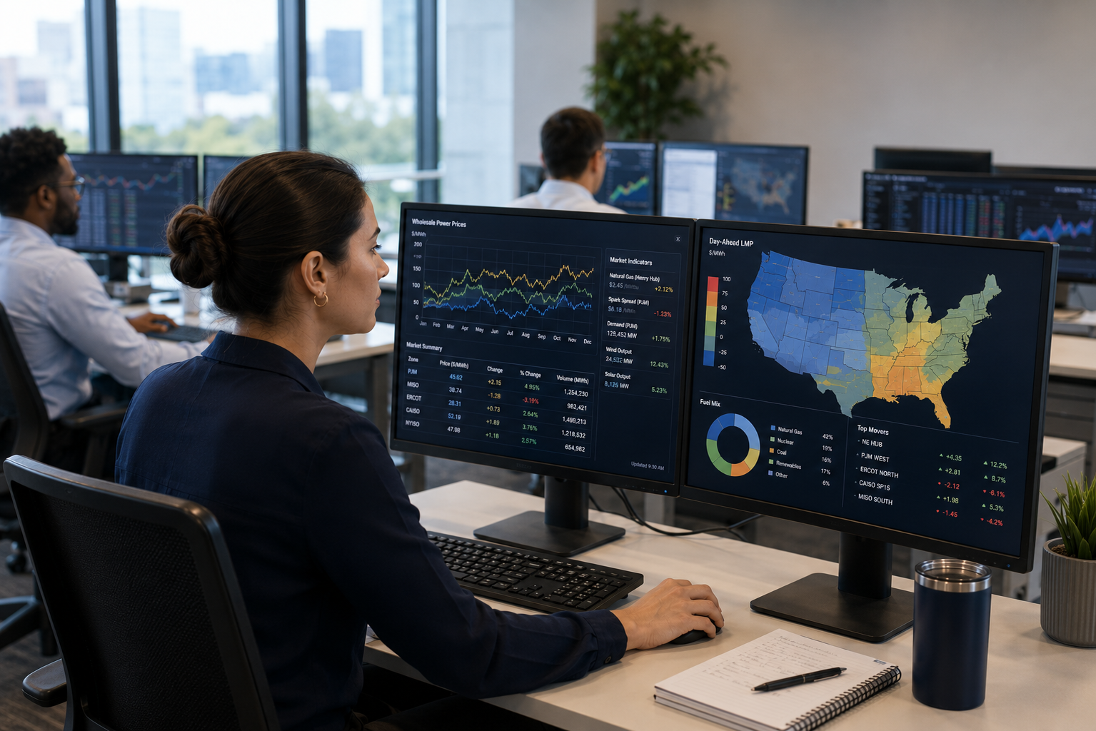 woman reviewing energy market data