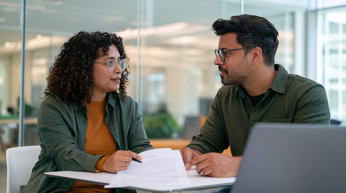 Two professionals reviewing commercial solar lease terms