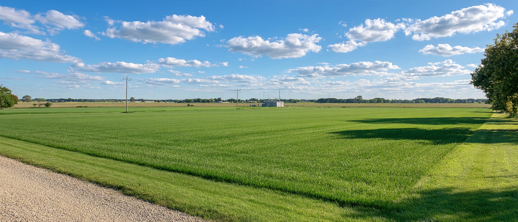 Open rural land with mountains beyond, a candidate renewable energy site