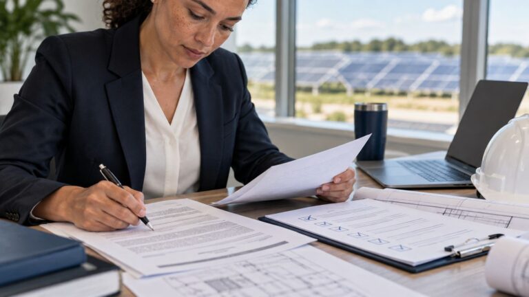 Professional reviewing a solar contract checklist