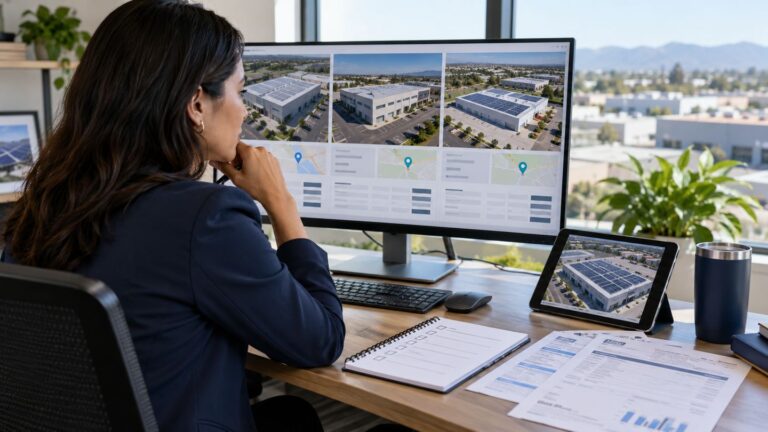 Asset manager preparing a performance report at her desk