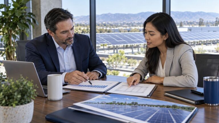 Professionals reviewing a project contract together