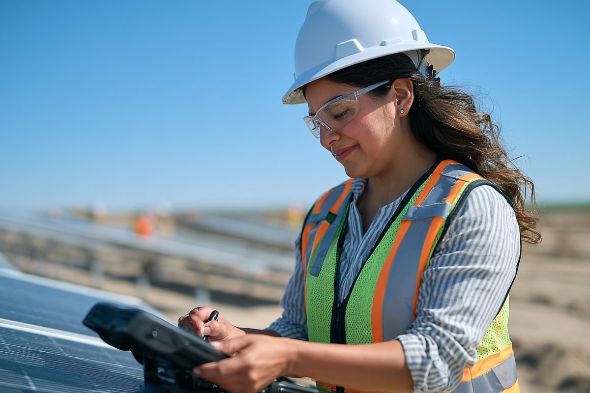 Field engineers surveying a solar construction site