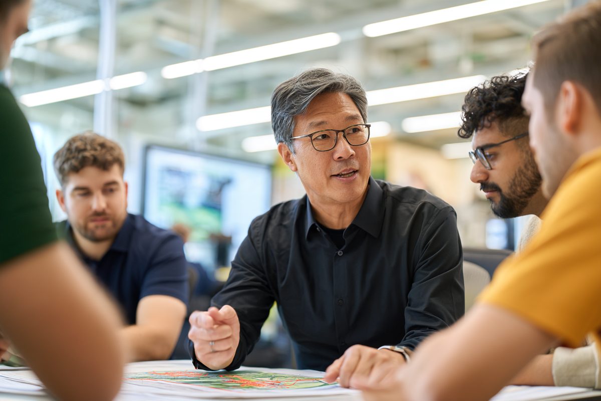 Engineering leaders meeting around a conference table