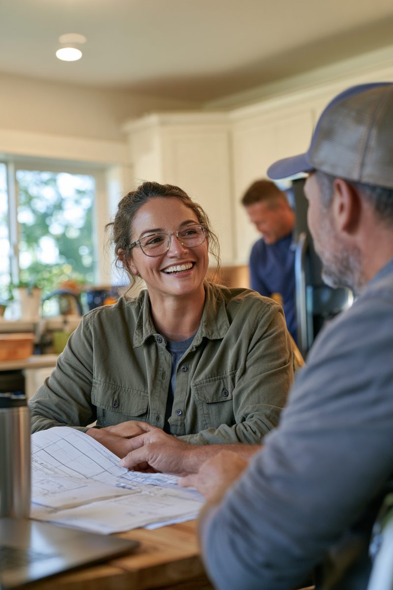 Developer and field engineer reviewing a site map for easements
