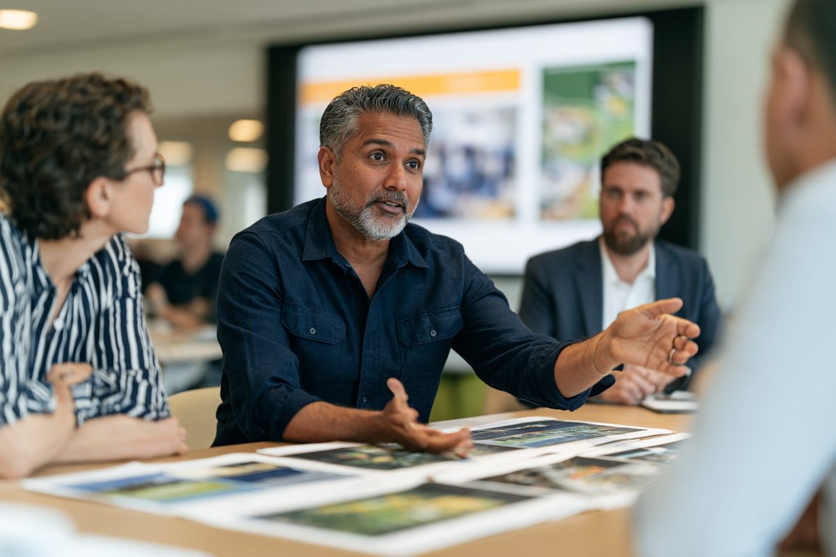 Executives reviewing and signing agreements at a conference table