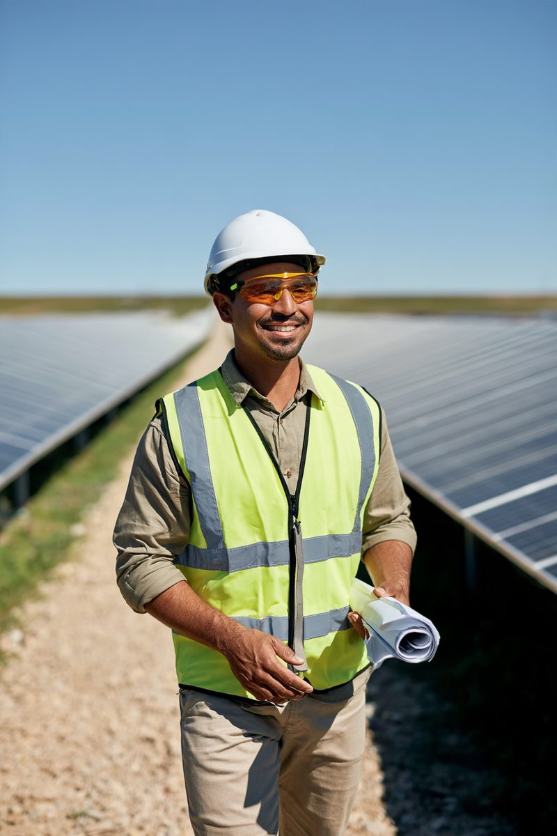 Utility-scale solar construction with racking installation underway